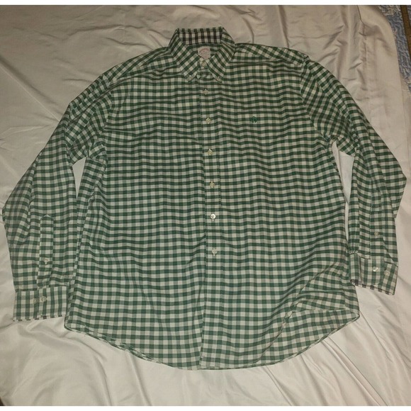 BROOKS BROTHERS‎ Size XL Contrast Gingham Check Button Down Front Shirt green - Picture 11 of 11
